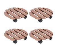 Lot de 4 scooters pour plantes, marron, diamètre : 30 x 7,5 cm, WPC, robuste, avec roulettes pivotantes à 360 ° et freins, pour balcon, terrasse, jardin et intérieur - Support flexible pour déplacer