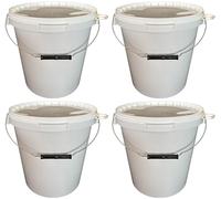 Lot de 4 seaux de 15 litres avec couvercle blanc, seaux à lait/stockage empilables, seaux à miel, seaux en plastique avec agrément alimentaire, récipients de qualité alimentaire, seaux vides pour