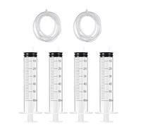 Lot de 4 Seringue 60ml, Seringue Plastique liquide réutilisable Seringue avec 1m Tube Pour Laboratoires, la Colle, de l'Huile, de l'Encre, de la Peinture L'Alimentation des Animaux (60ml, 4)