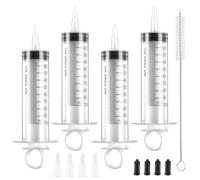 Lot de 4 seringues de 100 ml avec 4 outils d'étanchéité, anneaux avec brosse de nettoyage, seringue en plastique pour expériences de laboratoire, alimentation des animaux, jardinage, applications