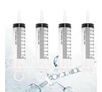 Lot de 4 seringues en plastique de 100 ml avec capuchon de fermeture, utilisation polyvalente comme seringue d'alimentation ou seringue à huile. Chaque seringue est emballée individuellement stérile