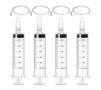 Lot de 4 seringues en plastique de 60 ml avec tuyau réutilisables, emballage scellé individuellement, pour laboratoire, alimentation des animaux, arrosage des plantes, liquides de mesure