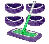 Lot de 4 serpillères réutilisables et lavables en microfibre pour nettoyer les sols humides et secs - Compatible avec la plupart des serpillères standard - Tampons de nettoyage ménagers violets