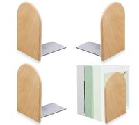 Lot de 4 serre-livres avec tête ronde en hêtre - 13 x 10,5 x 8 cm - Serre-livres en bois avec coussinets en caoutchouc antidérapants - Serre-livres amovibles et pieds en métal - Pour la maison, le