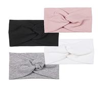Lot de 4 Serre-tête avec nœud en Coton - Bandeau Large torsadé - Rétro Doux - pour Le Sport, Le Fitness, la Course, Le Yoga, la Formation