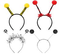 Lot de 4 Serre Tête Carnaval, Serre-tête Antenne Abeille, Bandeau Coccinelle, Serre-tête Alien Argenté, Serre Tête à Antenne Noir, Bandeau pour Fête à Thème Carnaval