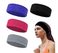 Lot de 4 serre-tête en coton polyester - Accessoire de sport - Bande élastique antidérapante - Pour hommes et femmes - Convient pour les sports de plein air - Tennis Yoga