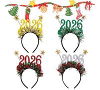 Lot De 4 Serre-têtes « Happy New Year » Pour Noël, Décoration De Fête 2026 | Couvre-chef Design Streamer, Accessoire Pour Événement De Réveillon Du Nouvel An, Bar, Centre Commercial, Cabines Photos Et