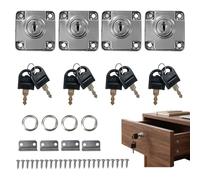 Lot De 4 Serrures À Came 22 Mm Argentées Pour Tiroir, Meuble, Armoire, Boîte Aux Lettres Et Casier, Avec 8 Clés, Verrou De Bureau Pour Porte, Placard, Vitrine Et Mobilier, Serrure Meuble