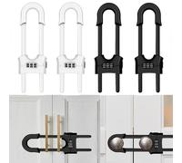 Lot de 4 serrures de placard coulissantes de sécurité pour enfants, en forme de U réglable à 3 chiffres avec mot de passe pour armoires de cuisine et armoires, installation sans perçage ni adhésif
