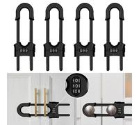 Lot de 4 serrures de placard réutilisables coulissantes de sécurité pour enfants, en forme de U réglable à 3 chiffres avec mot de passe pour armoires de cuisine et armoires, installation sans perçage