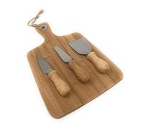 Lot de 4 servier à fromage avec planche à découper en bambou et 3 couteaux à fromage avec manche en bois