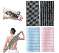 Lot de 4 serviettes de bain exfoliantes, 99, 1 cm long, brosse bain japonaise pour le corps et le dos, toilette texturé double face pour éliminer les peaux mortes, serviette exfoliante S