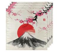 Lot de 4 serviettes de table japonaises Sakura Zen Fuji en satin - Lavables, douces, réutilisables - Pour fête, événement, mariage - 50 x 50 cm - Qualité hôtelière