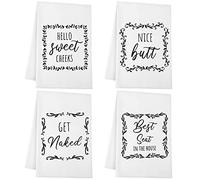 Lot de 4 Serviettes de Toilette Humoristiques avec Inscriptions décoratives pour Cuisine, Salle de Bain, Cuisine, Restauration de Ferme, 40,6 x 61 cm