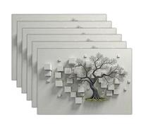 Lot de 4 Set de Table Arbre Mort Cube Sets de Table Moderne Minimaliste 45x30cm Sets de Table en Lin Gris Noir Lavables pour Maison Cuisine Cabane de Campagne Fermes