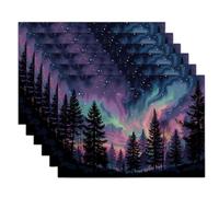 Lot de 4 Set de Table Arbres Silhouettes Sets de Table Fantaisie Forêt 45x30cm Sets de Table en Lin Noir Violet Lavables pour Maison Cuisine Cabane de Campagne Fermes