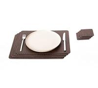 Lot de 4 set de table et 4 desous de verres, Set de table 40 x 30 cm et sous-bock 10 x 10 cm, Cuir naturel recy hoix de couleurs - Rouge, Blanc, Orange, Brun, Bourgogne foncé (40 x 30 cm, Crocko)