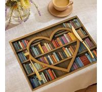 Lot de 4 Set de Table Lecture Style Littéraire, Brun Set de Table Bibliothèque en Forme De Cœur Livres Lavable Antidérapants, pour Vacances Banquet décoration de fête 45x30cm - Résistant à l'huile