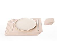 Lot de 4 set de table rond et 4 desous de verres, Set de table 40x30 cm et sous-bock 10x10cm cm, Cuir naturel recy hoix de couleurs - Rouge, Blanc, Orange, Brun, Bourgogne foncé, (blanc crème)