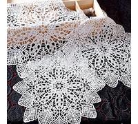 Lot de 4 sets de table à broder en dentelle blanche - Dessous de verre rond en forme de fleur - Tapis de table - Crochet complet - Pour salle à manger, cuisine, banquet, mariage, décoration de 30 cm
