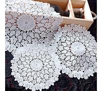 Lot de 4 Sets de Table à Broder en Dentelle Blanche Dessous de Verre Rond en Forme de Table Crochet Complet Coasters Salle à Manger Cuisine Banquet Décoration de Mariage 40 cm Hortensia
