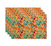 Lot de 4 sets de table à pois colorés abstraits, impression aquarelle vive pour table à manger, été, intérieur, extérieur, cuisine, fête