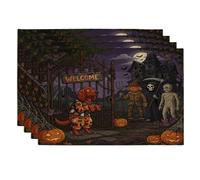 Lot de 4 sets de table amusants d'Halloween effrayants motif chien Setter irlandais, 30,5 x 45,7 cm, maison hantée d'horreur pour dîner, vacances effrayantes, décoration de cuisine