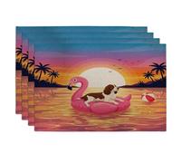 Lot de 4 sets de table amusants en forme de chien épagneul printaniel, 30,5 x 45,7 cm, motif flamants roses, bouées de sauvetage, décoration de cuisine