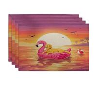 Lot de 4 sets de table amusants en forme de chien Golden retriever, 30,5 x 45,7 cm, motif flamants roses, bouées de sauvetage, mer, pour dîner, vacances pour animaux domestiques, décoration de la