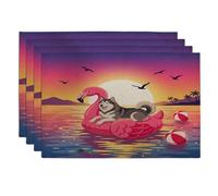 Lot de 4 sets de table amusants en forme de chien malamutes de l'Alaska, 30,5 x 45,7 cm, motif flamants roses, bouées de sauvetage, décoration de cuisine