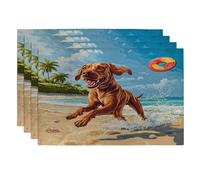 Lot de 4 sets de table amusants motif chien Rhodesian Ridgebacks, 30,5 x 45,7 cm, mignon plage, mer côtière, pour dîner, vacances d'animaux domestiques, décoration de cuisine
