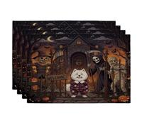 Lot de 4 sets de table amusants pour Halloween, motif chien samoyède, 30,5 x 45,7 cm, motif maison hantée d'horreur pour dîner, vacances effrayantes, décoration de cuisine