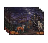 Lot de 4 sets de table amusants pour Halloween, motif chien whippet effrayant, 30,5 x 45,7 cm, maison hantée d'horreur pour dîner, vacances effrayantes, décoration de cuisine