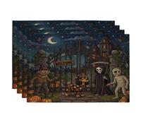 Lot de 4 sets de table amusants pour Halloween, motif cocker, épagneul, 30,5 x 45,7 cm, maison hantée d'horreur pour dîner, vacances effrayantes, décoration de cuisine