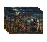 Lot de 4 sets de table amusants pour Halloween, motif doberman, 30,5 x 45,7 cm, maison hantée d'horreur pour dîner, vacances effrayantes, décoration de cuisine