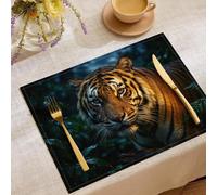 Lot de 4 Sets de Table Animaux Campagne Américaine Tigre Forêt Tropicale, antidérapants, résistants à la Chaleur, lavables pour fête, Cuisine, décoration de Table Salle à Manger, 45x30cm