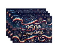 Lot de 4 sets de table antidérapants et lavables pour table de salle à manger, motif feux d'artifice festifs et rubans pour 250e anniversaire de mariage