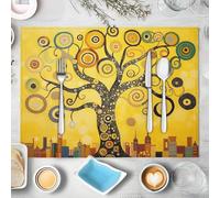 Lot de 4 Sets de Table Arbre De Vie Tourbillon, Style Art Déco Jaune Sets de Table Résistants à la Chaleur, Antidérapants Imperméables, Décoration pour Intérieure Vacances Fête 45x30cm