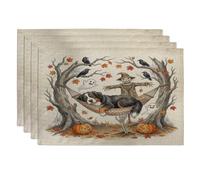 Lot de 4 sets de table automnaux d'Halloween en forme de chien de montagne bernois, 30,5 x 45,7 cm, squelette fantôme effrayant pour salle à manger, décoration de maison et de cuisine