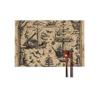 Lot de 4 sets de table avec carte au trésor et pirates maritimes - Lavables et résistants à la chaleur - Pour dîners de famille, mariage, cuisine - 45 x 30 cm