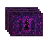 Lot de 4 sets de table avec citation gothique sorcière mystique et potion | Set de table en forme de croissant de lune, bouteilles de potion, cristaux, style gothique, thème mystique