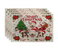 Lot de 4 sets de table avec motif imprimé « Marry Christmas Tree Bull Terrier », 30,5 x 45,7 cm, Père Noël, bonhomme de neige pour la maison, la salle à manger, les vacances, la cuisine