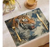 Lot de 4 Sets de Table Bêtes Fantastiques Tigre Féroce, antidérapants, résistants à la Chaleur, lavables pour fête, Cuisine, décoration de Table Salle à Manger, 45x30cm