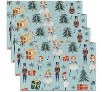 Lot de 4 Sets de Table Cache-Noix de Noël,Tapis de Table 45x30cm Arbre de Noël À Cravate Rouge,Sets de Table Flocon de Neige de Princesse de Ballet Mignon Soldat Royal Guard de Dessin Animé,Teal