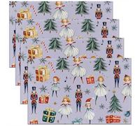 Lot de 4 Sets de Table Cache-Noix de Noël,Tapis de Table 45x30cm Arbre de Noël À Cravate Rouge,Sets de Table Flocon de Neige de Princesse de Ballet Mignon Soldat Royal Guard de Dessin Animé,Violet