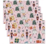 Lot de 4 Sets de Table Cache-Noix de Noël,Tapis de Table 45x30cm Arbre de Noël À Cravate Rouge,Sets de Table Flocon de Neige de Princesse de Ballet Mignon Soldat Royal Guard de Dessin Animé,Rose