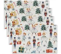 Lot de 4 Sets de Table Cache-Noix de Noël,Tapis de Table 45x30cm Arbre de Noël À Cravate Rouge,Sets de Table Flocon de Neige de Princesse de Ballet Mignon Soldat Royal Guard de Dessin Animé,Blanc