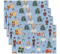 Lot de 4 Sets de Table Cache-Noix de Noël,Tapis de Table 45x30cm Arbre de Noël À Cravate Rouge,Sets de Table Flocon de Neige de Princesse de Ballet Mignon Soldat Royal Guard de Dessin Animé,Bleu