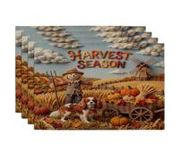 Lot de 4 sets de table Cavalier King Charles Spaniel, 30,5 x 45,7 cm, motif imprimé de récolte de ferme d'automne pour dîner à la maison, épouvantail, fête de vacances, cuisine